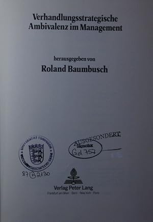 Seller image for Verhandlungsstrategische Ambivalenz im Management. for sale by Antiquariat Bookfarm