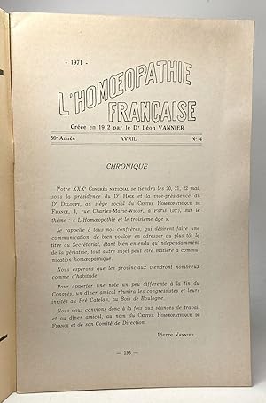 Image du vendeur pour L'homoeopathie franaise - revue mensuelle - avril 1971 n4 - isothrapie organothrapie homoeothrapie mis en vente par crealivres