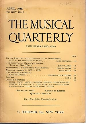 Imagen del vendedor de The Music Quarterly: Volume XLIV, No. 2: April, 1958 a la venta por Dorley House Books, Inc.