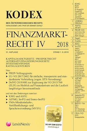 Imagen del vendedor de KODEX Finanzmarktrecht Band IV 2018: KMG/AltFG/PRIIP InvFG/AIFMG/CRA-VO a la venta por Rheinberg-Buch Andreas Meier eK
