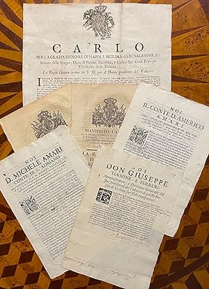 [TOBACCO PROHIBITION, ITALY 1734-1764]. Small collection of Proclamations, together 6 items (1 br...