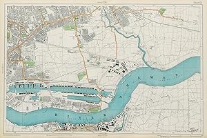 Sheet 13 from Bacon's 1913 London street atlas covering part of East London inc. West Ham, East H...