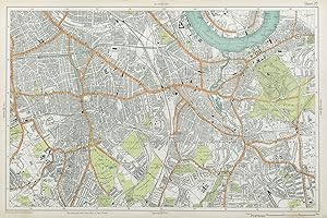 Sheet 17 from Bacon's 1920 London street atlas covering part of South East London inc. Camberwell...