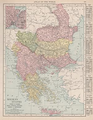Balkan States. Turkey in Europe, Servia, Roumania, Bulgaria, Greece and Montenegro; Inset The Bos...