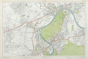 Sheet 14 from Bacon's 1920 London street atlas covering part of South West London inc. Richmond, ...