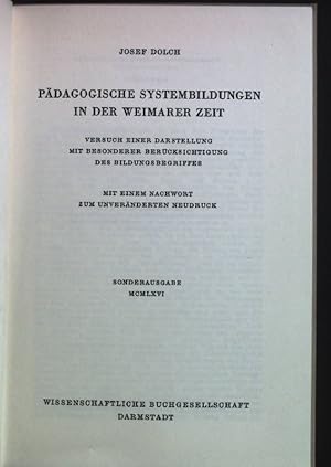 Bild des Verkufers fr Pdagogische Systembildungen in der Weimarer Zeit. zum Verkauf von books4less (Versandantiquariat Petra Gros GmbH & Co. KG)