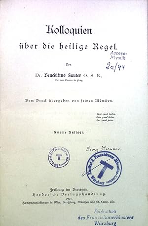 Bild des Verkufers fr Kolloquien ber die heilige Regel. zum Verkauf von books4less (Versandantiquariat Petra Gros GmbH & Co. KG)