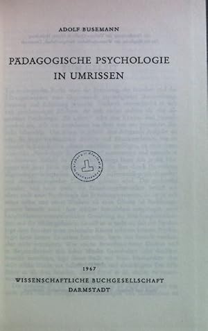 Imagen del vendedor de Pdagogische Psychologie in Umrissen. a la venta por books4less (Versandantiquariat Petra Gros GmbH & Co. KG)