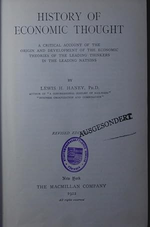 Seller image for History of economic thought. a critical account of the origin and development of the economic theories of the leading thinkers in the leading nations. for sale by Antiquariat Bookfarm