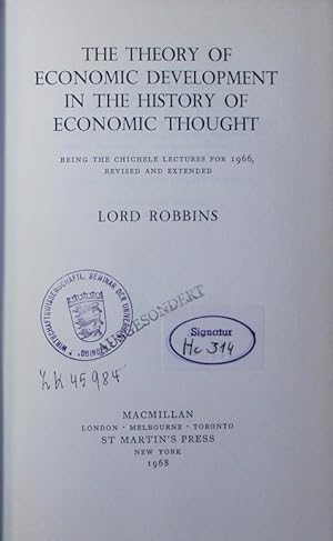 Image du vendeur pour The theory of economic development in the history of economic thought. being the Chichele Lectures for 1966. mis en vente par Antiquariat Bookfarm