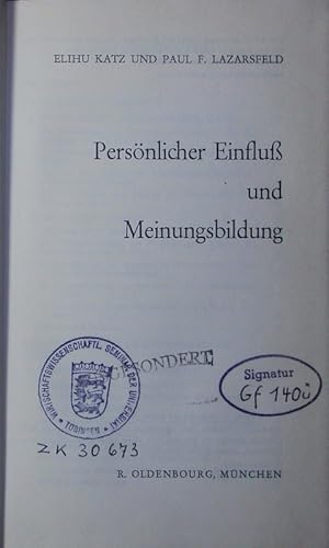 Image du vendeur pour Persnlicher Einfluss und Meinungsbildung. mis en vente par Antiquariat Bookfarm