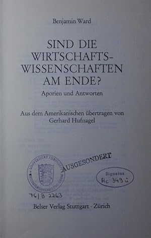 Seller image for Sind die Wirtschaftswissenschaften am Ende? Aporien und Antworten. for sale by Antiquariat Bookfarm