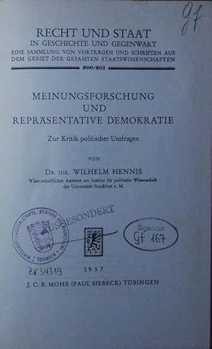 Bild des Verkufers fr Meinungsforschung und reprsentative Demokratie. zur Kritik politischer Umfragen. zum Verkauf von Antiquariat Bookfarm