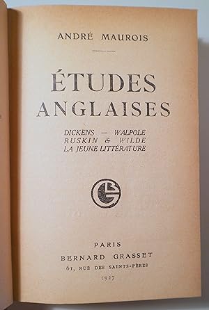 Image du vendeur pour TUDES ANGLAISES - Paris 1927 mis en vente par Llibres del Mirall