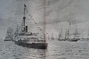 Bild des Verkufers fr The Grand Naval Review, 1889. A large group of woodcut illustrations featuring the Naval Review, with accompanying text, including one double page view. From the Illustrated London News, 1889. zum Verkauf von Cosmo Books