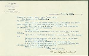 typed letter signed from Grove L. Johnson to Edward F. O'Day