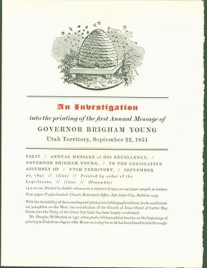 An Investigation into the printing of the first Annual Message of Governor Brigham Young, Utah Te...