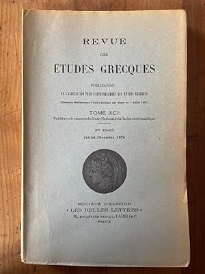 Image du vendeur pour Revue des tudes grecques Juillet-Dcembre 1982, Tome XCV mis en vente par Librairie des Possibles