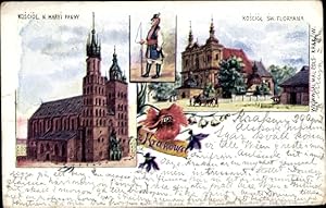 Künstler Ansichtskarte / Postkarte Kraków Krakau Polen, Kosciol N. Maryi Panny, Sw. Floryana, Man...