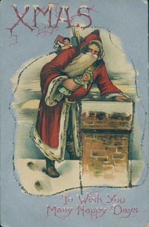 Glitzer Ansichtskarte / Postkarte Glückwunsch Weihnachten, Weihnachtsmann mit Geschenken auf dem ...