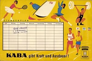 Bild des Verkufers fr Stundenplan Reklame Kaba Kakao, Sportarten und Onko Kaffee, Weltkarte Ursprungslnder um 1950 zum Verkauf von akpool GmbH