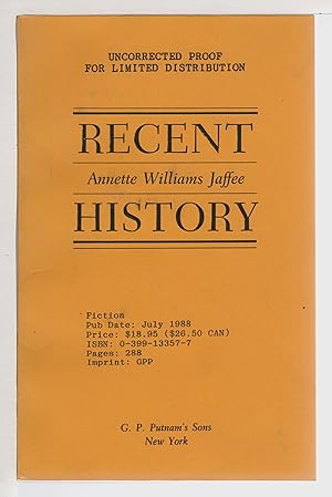 Imagen del vendedor de RECENT HISTORY. a la venta por Bookfever, IOBA  (Volk & Iiams)