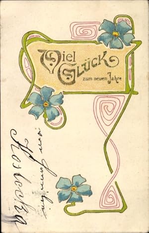 Bild des Verkufers fr Jugendstil Ansichtskarte / Postkarte Glckwunsch Neujahr, Blten, blaue Blumen zum Verkauf von akpool GmbH