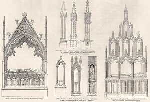 1075. Pinnacles: 1, Early English, from Well's Cathedral; 2, Decorated English, from St. Mary's O...