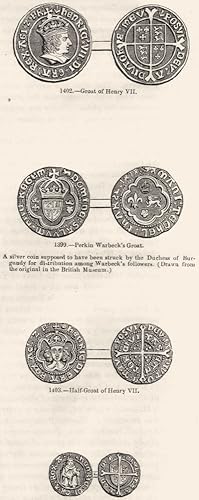 1402. Groat of Henry VII; 1399. Perkin Warbeck's Groat: A silver coin supposed to have been struc...
