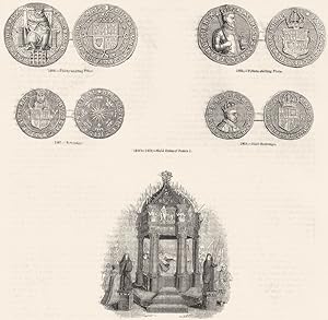 1866 to 1869 - Gold coins of James I: 1866. Thirty-shilling piece; 1867. Sovereign; 1868. Fifteen...