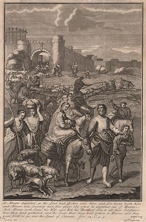 Seller image for So Abram departed as the Lord had spoken unto him, and Lot went with him: and Abram was seventy and five years old when he departed out of Haran. and Abram took Sarai his wife, and lot his brothers son, & all their substance that they had gathered, and the souls that they had gotten in Haran, and they went forth to go into the land of Canaan for sale by Antiqua Print Gallery