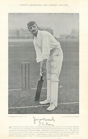 Immagine del venditore per [John Auger Dixon. Batsman. England footballer. Nottinghamshire cricketer] An excellent all-round Cricketer, Mr. J. A. DIXON would, perhaps, have been seen to even better advantage but for the cares of Captaincy of the Notts county Eleven during the last two or three years. Still even with batsmen like Shrewsbury, GUNN, FLOWERS, and BARNES he has generally held his own. With Plenty of resource, he has scored on every kind of wicket, and as he has never lacked nerve, has often proved useful when other, perhaps better, batsmen have failed. A safe field too, as well as a useful change bowler at times. As a Cricketer, singularly devoid of "side." On his day a really good forward in Association Football venduto da Antiqua Print Gallery