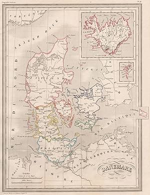 Danemark; Inset maps of Islande; Iles Faeroe
