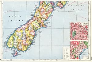 New Zealand; Inset map of Christchurch; Dunedin