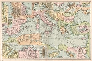 The Mediterranean Sea; Inset maps of Suez Canal; Malaga; Marseilles; Barcelona; Algiers; Venice; ...