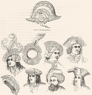 1647. Coursing-hat; 1649. Men's Caps, Hats, and bonnets of the Sixteenth Century. (From Mr. Ady R...