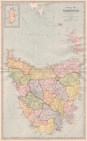 Imagen del vendedor de General Map of Tasmania; Inset map of King Island a la venta por Antiqua Print Gallery