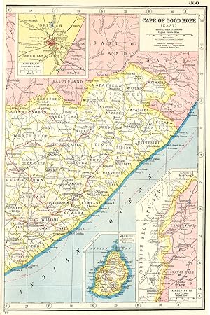 Cape of Good Hope (East); Inset map of Mauritius; Kimberley to Mafeking