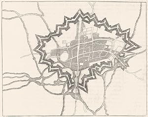 1895. Plan of Oxford, with the lines raised for its defence by Charles I. (From the old print by ...