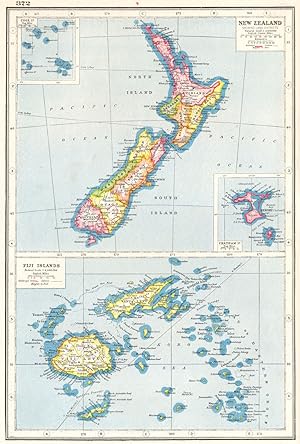 New Zealand showing land districts; Fiji Islands; Inset map of Cook Is.; Chatham Is.