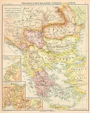 Péninsule des balkans-Turquie Grèce; Inset map of Détroit des Dardanelles et ses dèfenses; Bospho...