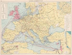 Europe - Communications; Inset maps of Manchester Ship Canal; Kiel Canal; Suez Canal