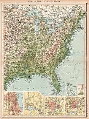 United States-Eastern Section; Inset maps of Chicago; Niagara Falls; St. Louis; Philadelphia