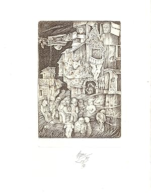 Exlibris J.J.Plambeck, Original-Kupferstich "Motiv: zu Bruno Schulz"