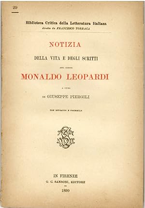 Notizia Della Vita e Degli Scritti Del Conte Monaldo Leopardi