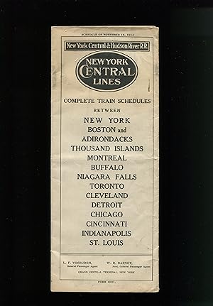 1913 New York Central & Hudson Railroad Train Schedule Timetable for the New York Central Lines, ...