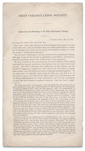 Seller image for Ohio Colonization Society. Letter from the Secretary of the Ohio Colonization Society. [Liberia, Africa Colonization Schemes] for sale by Ian Brabner, Rare Americana (ABAA)