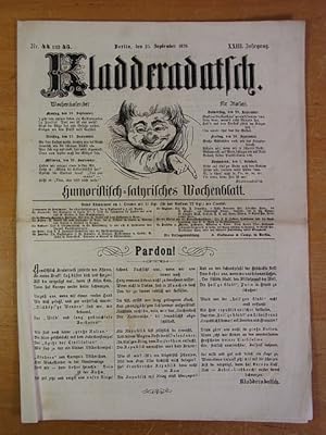 Bild des Verkufers fr Kladderadatsch. Humoristisch-satyrisches Wochenblatt. Doppel-Nr. 44 und 45, 25. September 1870, XXIII. Jahrgang zum Verkauf von Antiquariat Weber