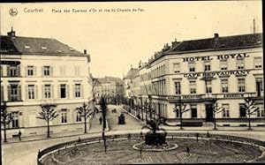 Bild des Verkufers fr Ansichtskarte / Postkarte Kortrijk Courtrai Westflandern, Place des Eperons d'Or, Rue du Chemin de Fer zum Verkauf von akpool GmbH