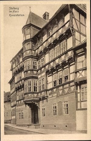 Seller image for Ansichtskarte / Postkarte Stolberg Sdharz, Straenpartie mit Blick auf Konsistorium for sale by akpool GmbH